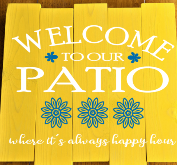 Pallet sign - Welcome to our Patio where it's always happy hour