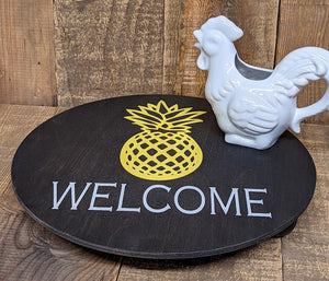 Round pedestal tray - Welcome with pineapple
